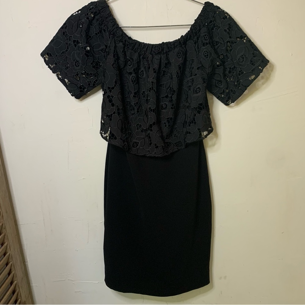 Shoshanna Black Lace off the Shoulder LBD Dress - Picture 5 of 12